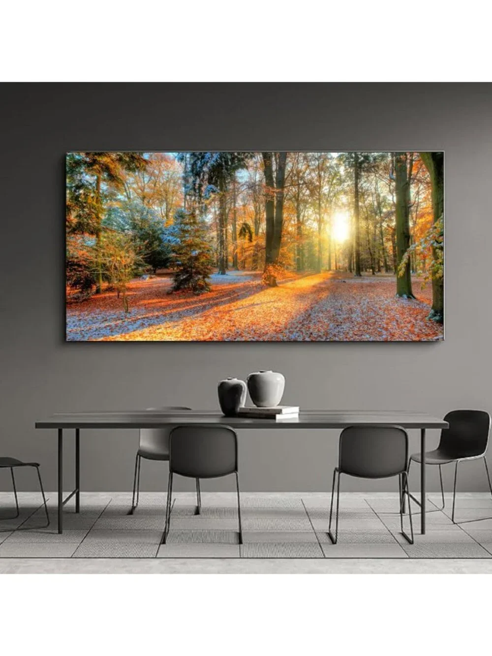 Autumn Forest Canvas Wall Art - Sunset Tree Landscape Print for Home Decor